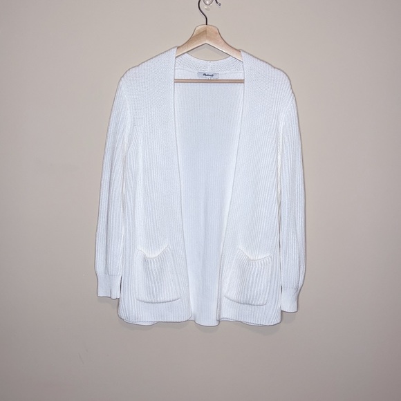 Madewell Sweaters - Madewell Eyelet White Ribbed Open Front Nolan Cardigan Size S